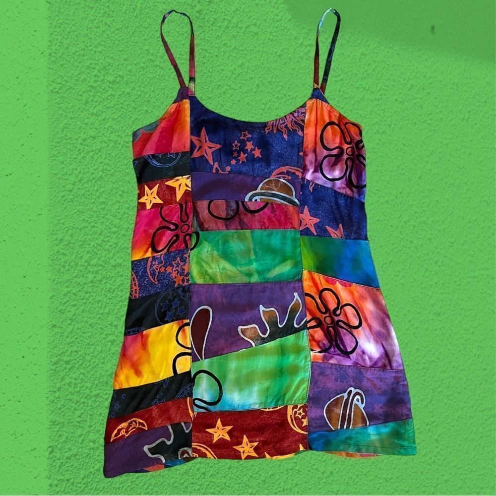 Vintage patchwork bright colourful micro mini dress - Picture 6 of 12
